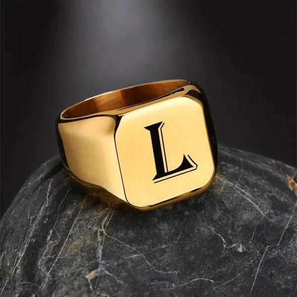 1pc Exquisite Classic Stainless Steel Letter Ring - Fashionable Simple Design, 26-Letter Engraving, Durable and Hypoallergenic - Perfect for Everyday Wear - Image 22