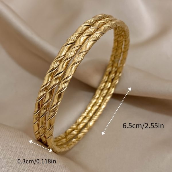 3pcs Twisted 18K Gold-plated Stainless Steel Bracelet For Men Women - Image 2