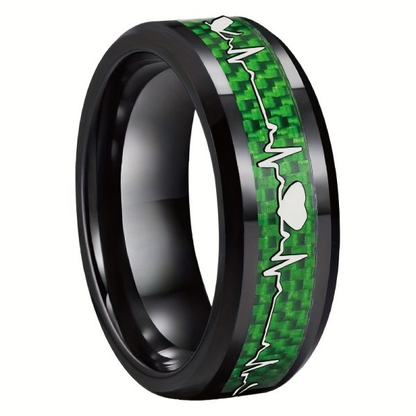 Stylish 8mm Stainless Steel Ring with Heartbeat Design & Black Carbon Fiber - Promise Ring for Weddings & Parties, Comfort Fit Sizes 6-13 - Image 11