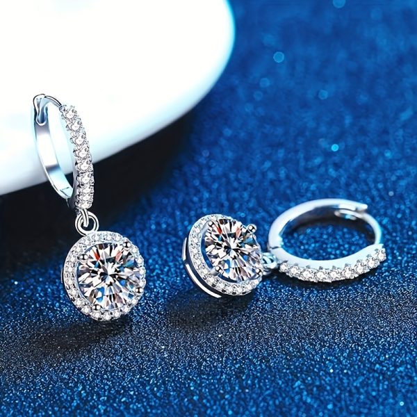 1pair Simple Classic 925 Sterling Silver Moissanite Round Drop Earrings, Halloween Christmas Birthday Gift - Image 6