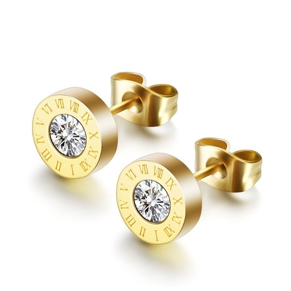 Stainless Steel Round Cut zirconia Roman Numerals Stud Earrings Silver Plated Ear Jewelry For Women Birthday Valentine's Day Gift