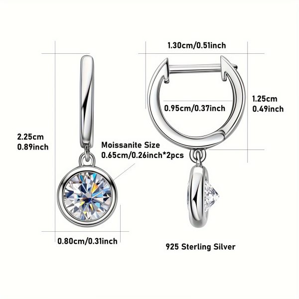 Elegant Simple Style Moissanite Drop & Dangle Earrings, 1.0ct Synthetic April Birthstone, 14K Golden Plated 925 Sterling Silver, Christmas Holiday Gift for Women - 2.52g Silver Weight, 6.5mm Stone, All-Season Wedding Jewelry - Image 8