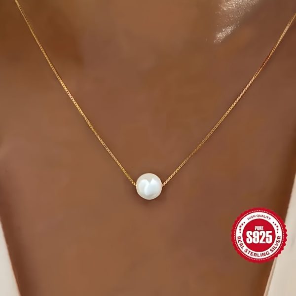 White Shell Pearls Pendant Necklace 925 Sterling Silver Neck Chain Jewelry Decoration - Image 7