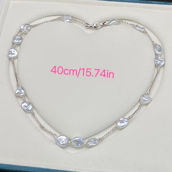 Elegant Freshwater Baroque Pearl Necklace with 925 Sterling Silver Double Clasp - Unique Trendy Design, No Plating, Gift-Ready Jewelry - Image 2