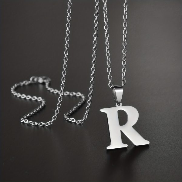 1pc Chic Stainless Steel Initial Pendant Necklace - Personalized Cool Design - Hypoallergenic Birthday Gift for Family & Teenagers - Image 20