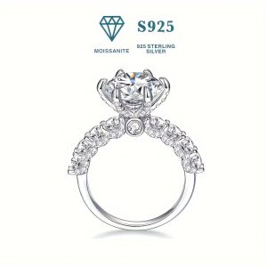 9MM D Color VVS1 Round Moissanite 3CT Sterling Silver Ring, High-Quality Certified Jewelry for Wedding, Engagement, Birthday, Christmas, Anniversary