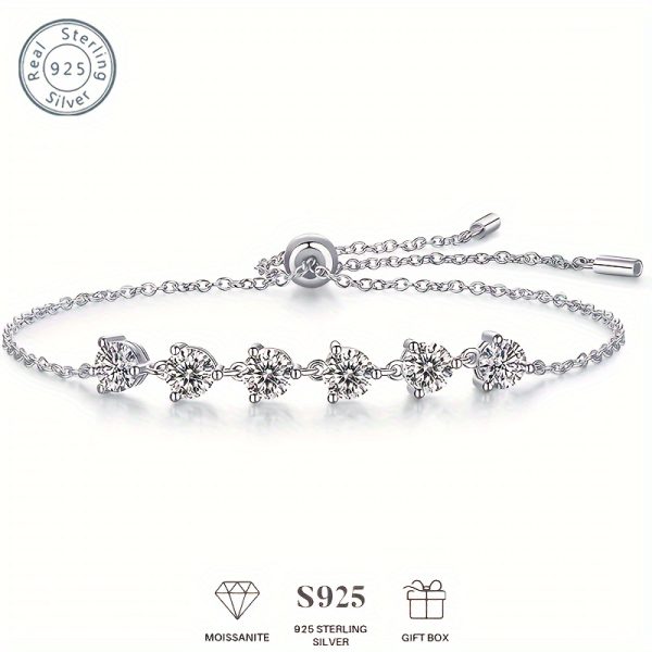 925 Sterling Silver 6pcs 0.5 Carat Moissan Diamonds Bracelet For Women, Gorgeous And Elegant, Beautiful And Confident, Shining Between Your Wrists, Gift For Your Family, Friends, Any Holiday-Valentine's Day, Birthday, Anniversary, Gift Box - Image 3