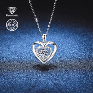 BLOVEMEE Elegant 925 Sterling Silver Heart Pendant Necklace with 1 Carat Moissanite - Luxury Wedding, Engagement, Valentine'S Day Jewelry Gift for Women, Party and Bridal Accessory, Weight: 3.84gu002F0.135oz