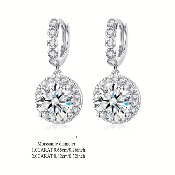 1pair Simple Classic 925 Sterling Silver Moissanite Round Drop Earrings, Halloween Christmas Birthday Gift