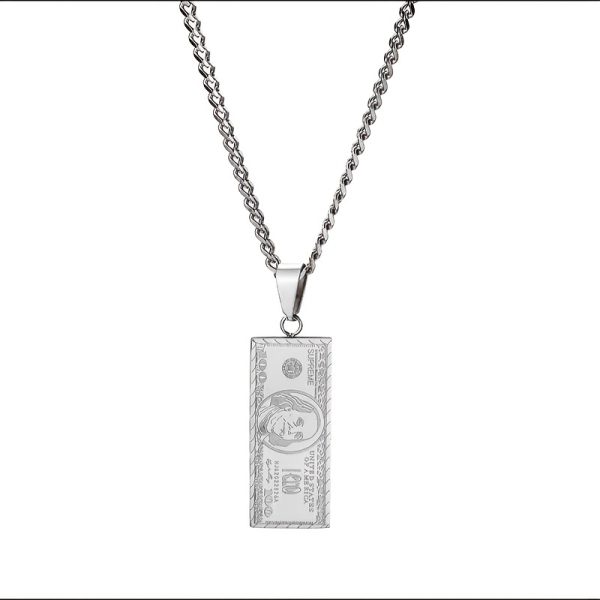 100 Banknote Stainless Steel Punk Pendant Necklace - Men's Hip Hop Fashion Necklaces with Cool Design - Unique Gift for Him - Image 10