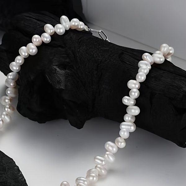 Elegant S925 Sterling Silvery Freshwater Pearl Necklace - Unique Baroque Style, Short Irregular Clavicle Chain For Women, White Golden Finish - Image 5