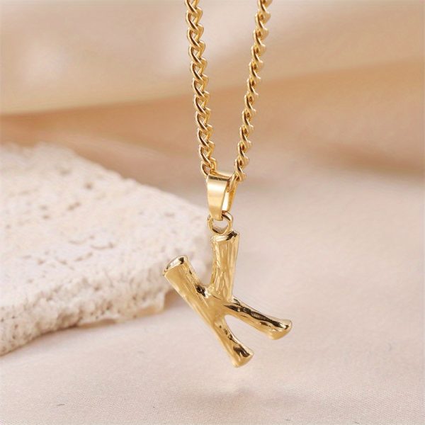 1pc Novel Trendy Stainless Steel Electroplated Golden English 26 Letters Fashion Pendant Necklace For Men And Women - Image 27
