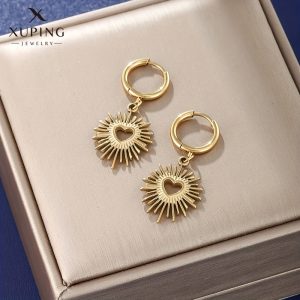 Delicate Heart-Shaped Sunflower Hoop Earrings - Stud Earrings with 14K Plated Stainless Steel, Elegant Punk Style, Dainty Jewelry for Women, Hypoallergenic, Nickel-Free, and Long-Lasting Shiny Finish