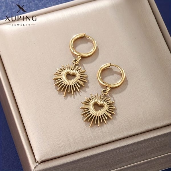 Delicate Heart-Shaped Sunflower Hoop Earrings - Stud Earrings with 14K Plated Stainless Steel, Elegant Punk Style, Dainty Jewelry for Women, Hypoallergenic, Nickel-Free, and Long-Lasting Shiny Finish