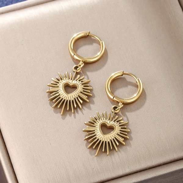 Delicate Heart-Shaped Sunflower Hoop Earrings - Stud Earrings with 14K Plated Stainless Steel, Elegant Punk Style, Dainty Jewelry for Women, Hypoallergenic, Nickel-Free, and Long-Lasting Shiny Finish - Image 2
