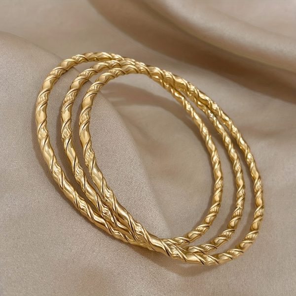 3pcs Twisted 18K Gold-plated Stainless Steel Bracelet For Men Women - Image 6