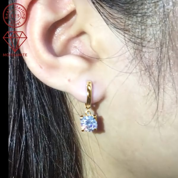 2pcs 925 Sterling Silver Earrings with 5mm Moissanite, 0.5 Carat, Fashion Dangle Earrings, Classic Style, Synthetic Stone, 14K Golden Plated, April Birthstone, for Holiday, Vacation, Wedding, Christmas, All Seasons - Image 11