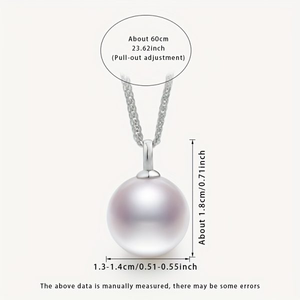 Vintage Elegant Freshwater Pearl Pendant Necklace June Birthstone, MUFAN 13-14mm Round Natural Pearl with No Plating, 925 Sterling Silver Chain 23.62inch, Gift-Ready for Daily Wear - Image 4