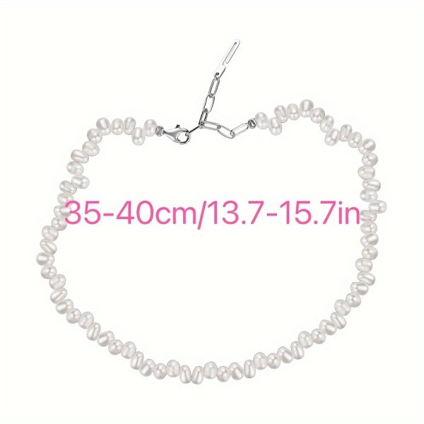 Elegant S925 Sterling Silvery Freshwater Pearl Necklace - Unique Baroque Style, Short Irregular Clavicle Chain For Women, White Golden Finish - Image 2