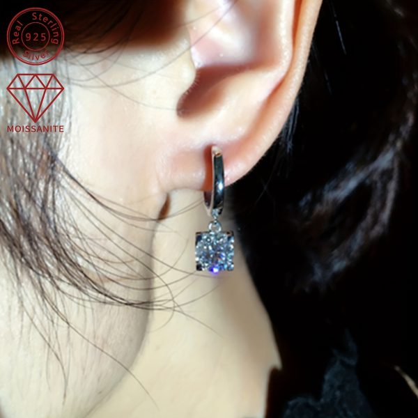 2pcs 925 Sterling Silver Earrings with 5mm Moissanite, 0.5 Carat, Fashion Dangle Earrings, Classic Style, Synthetic Stone, 14K Golden Plated, April Birthstone, for Holiday, Vacation, Wedding, Christmas, All Seasons - Image 9