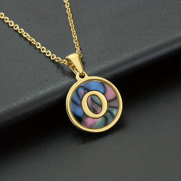 26-Letter Stainless Steel Round Abalone Pendant Necklace for Women - 18K Plated Jewelry with Personalized English Alphabet Letter Charm - Durable, Hypoallergenic, and Nickel-Free Accessories for Women's Everyday Wear - Image 25