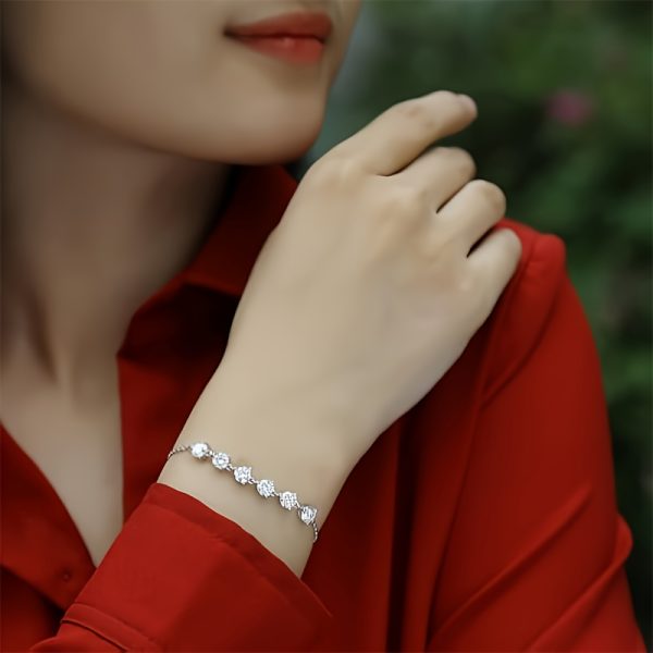 925 Sterling Silver 6pcs 0.5 Carat Moissan Diamonds Bracelet For Women, Gorgeous And Elegant, Beautiful And Confident, Shining Between Your Wrists, Gift For Your Family, Friends, Any Holiday-Valentine's Day, Birthday, Anniversary, Gift Box - Image 2
