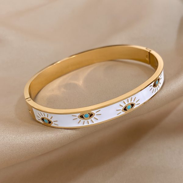 1pc Stylish Eyes Pattern Bangle Bracelet - Durable Stainless Steel Construction, Fashionable Cuff Design, Ideal Gift for Friends, Family, and Men - Perfect Accessory for Any Occasion - Image 4
