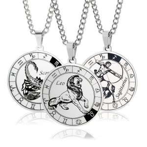 Stainless Steel Star Zodiac Necklace 12 Constellation Coin Pendant Necklace For Men Jewelry Gift For Birthday Anniversary