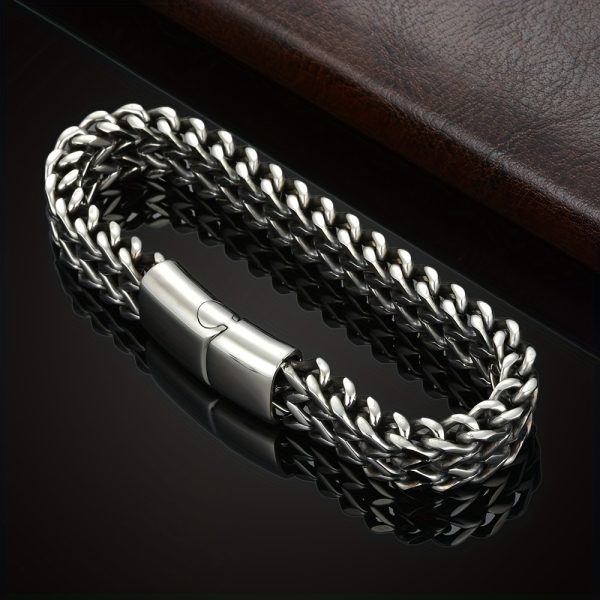 Premium Stainless Steel Mens Braided Chain Bracelet - Stylish Square Links with Magnet Buckle Closure and Yin Yang Design - Hypoallergenic, Durable Jewelry Accessory - Image 3