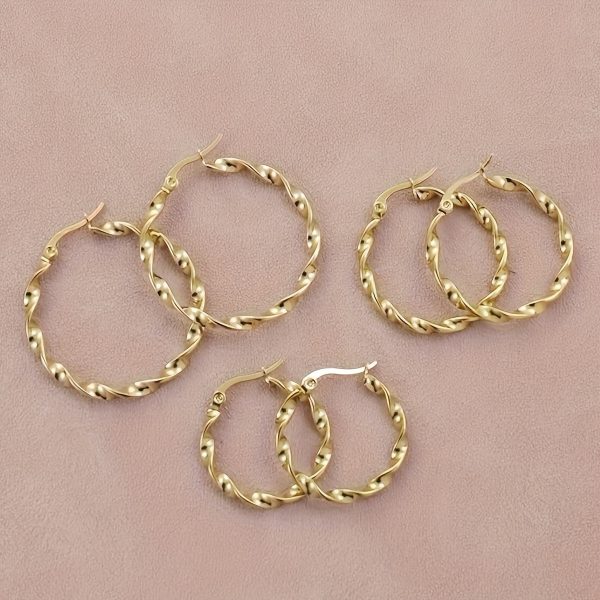 3 Pairs Set Of Tiny Delicate Hoop Earrings Stainless Steel 18K Gold Plated Jewelry Simple Vintage Style Female Gift - Image 5