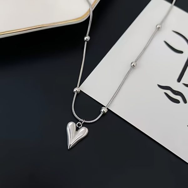 1pc Stainless Steel Couple Love Heart Steel Beads Clavicle Necklace, Suitable For Daily Decoration Gifts For Girlfriend Boyfriend - Image 9