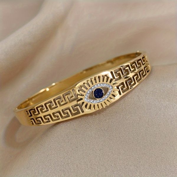 1pc Vintage Black Eyes Design Stainless Steel Bangle, For Men Women Couple - Image 2