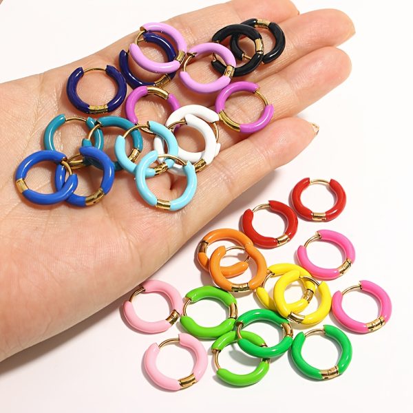 1Pair 18mm Stainless Steel Hoop Earring Stackable - Trendy Dopamine Color Jewelry For Unisex Women Men - Image 14