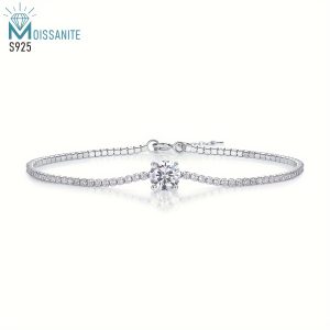 S925 Sterling Silver 1 Carat Moissanite Bracelet, Vintage Elegant Style, Unique Design, Wedding Jewelry, Christmas Gift, Daily Wear, Sports Wear