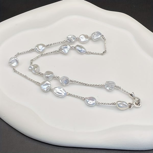 Elegant Freshwater Baroque Pearl Necklace with 925 Sterling Silver Double Clasp - Unique Trendy Design, No Plating, Gift-Ready Jewelry - Image 7