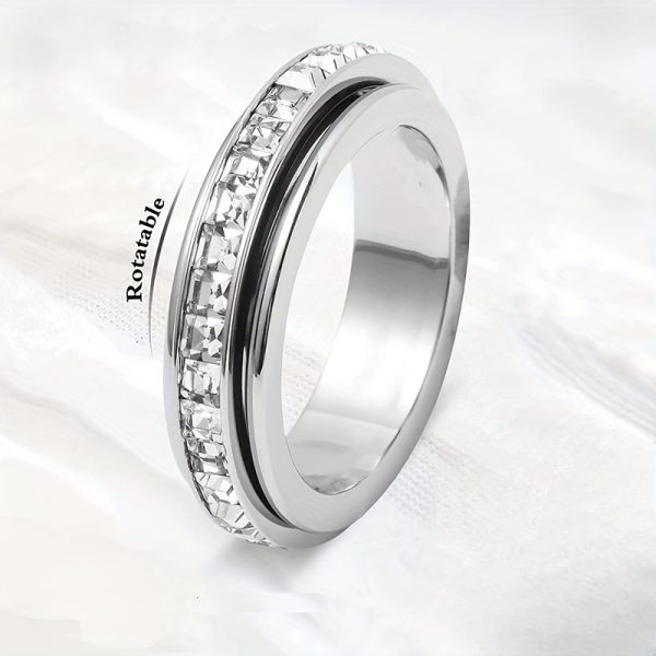 Elegant Band Ring Made Of Stainless Steel Inlaid Shining zirconia Rotatable Design For Releasing Your Stress Silveryu002F Rosyu002F Golden Just Pick One - Image 3