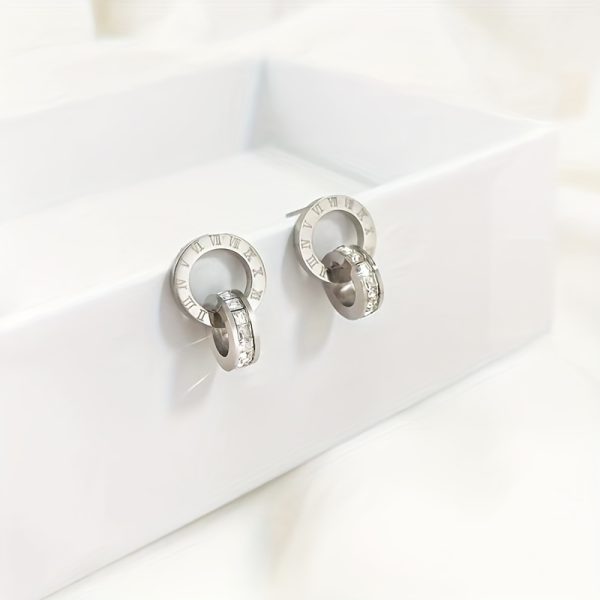 4pcs Stainless Steel Roman Numeral Inlaid Rhinestone Simple Fashion Trendy Design - Image 5