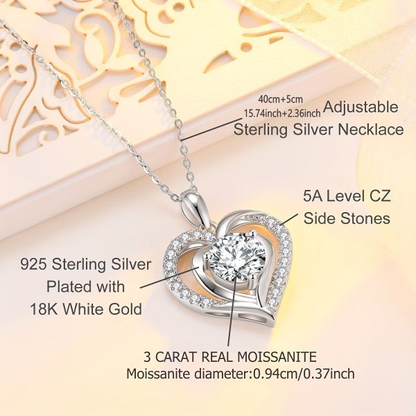3Ct Moissanite Heart-Shaped Pendant Necklace - Exquisite 925 Sterling Silver Clavicle Chain, Hypoallergenic, Nickel-Free, Durable, Sparkling Gemstone, Perfect for Women, Wife, Girlfriend, Daughter, Mother's Day, Anniversary, Wedding, Birthday Gift - Image 4