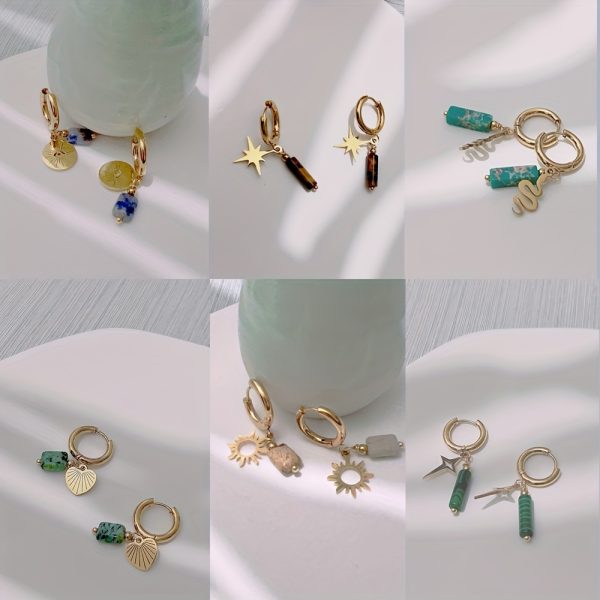 Unique Natural Stone Pendant - Drop & Dangle Earrings with Boho Elegant Design, Stainless Steel Jewelry, Trendy Gift for Women, Handcrafted Irregular Shape, Hypoallergenic, Nickel-Free, and Durable - Image 4