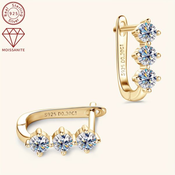 Elegant Moissanite Hoop Earrings 925 Sterling Silver, 1.18g - Synthetic April Birthstone, 14K Golden Plated, 3mm*6pcs and 0.3ct*2pcs, Women's Fashion Jewelry for Daily and Wedding, Christmas Holiday Gift, All Seasons - Image 9