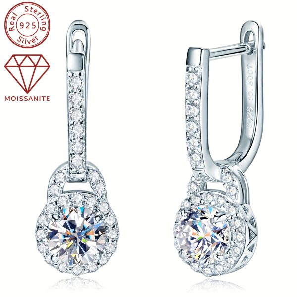 Elegant 925 Sterling Silver Hoop Earrings with 0.5ct*2 Pcs of Synthetic Moissanite Stones, Perfect for Holidays and Weddings - Image 2
