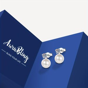 1pair S925 Sterling Silver Natural Pearl Earrings, With Gift Box And Silver Cloth