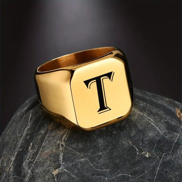 1pc Exquisite Classic Stainless Steel Letter Ring - Fashionable Simple Design, 26-Letter Engraving, Durable and Hypoallergenic - Perfect for Everyday Wear - Image 30