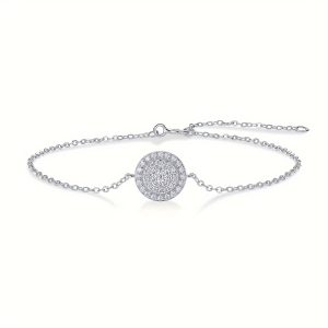 JIUZUAN Moissanite Diamond Round Link Bracelet, 0.36 CT Lab Grown Women's Sterling Silver Charm Bracelet With 7 Layers White Gold Plated Sparkling Bracelets Gifts For Women Mother