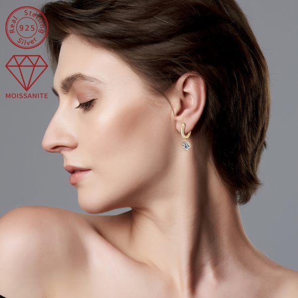 Elegant Simple Style Moissanite Drop & Dangle Earrings, 1.0ct Synthetic April Birthstone, 14K Golden Plated 925 Sterling Silver, Christmas Holiday Gift for Women - 2.52g Silver Weight, 6.5mm Stone, All-Season Wedding Jewelry - Image 10
