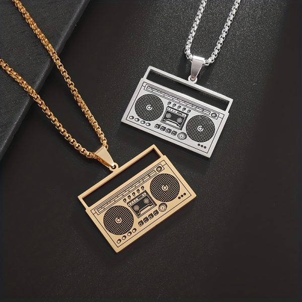 1pc Stainless Steel Retro Music Player Pendant Necklace - Vintage Fashion for Hip Hop & Rock Lovers - Unisex Street Style Party Accessory - Image 3