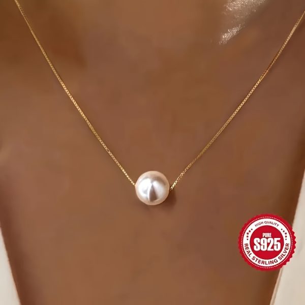 White Shell Pearls Pendant Necklace 925 Sterling Silver Neck Chain Jewelry Decoration - Image 10