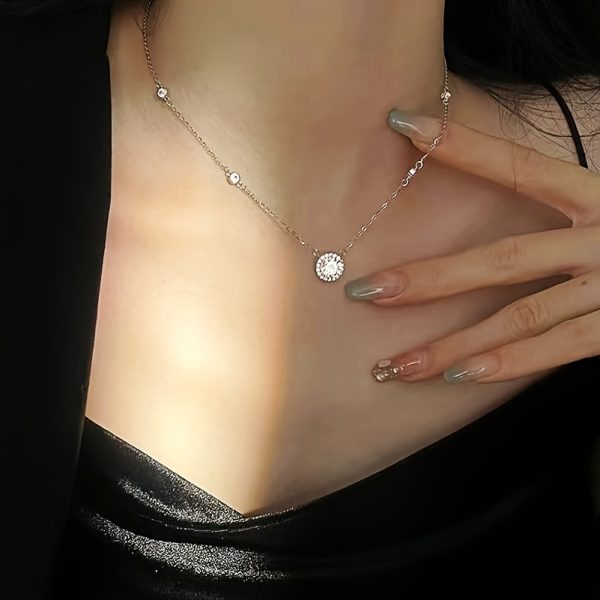 Dazzling 925 Sterling Silver Moissanite Clavicle Chain Necklace - Elegant Women's Jewelry for Everyday Wear - Simple, Sophisticated, and Sparkling Beauty - Image 3