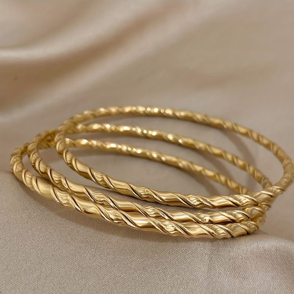 3pcs Twisted 18K Gold-plated Stainless Steel Bracelet For Men Women - Image 7