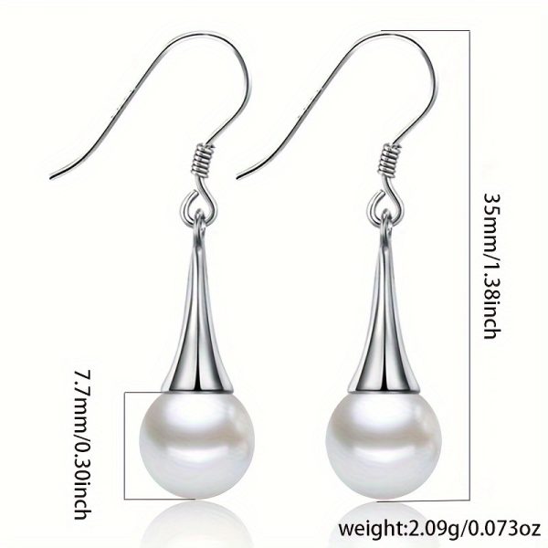 Sterling 925 Silver Pearl Dangle Earrings - Drop & Dangle Elegant Jewelry with Hypoallergenic Freshwater Pearl Decor, Simple and Casual Style for Daily Wear, Perfect Gift for Women and Girls - Image 5